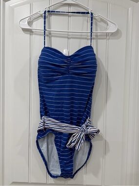NWOT Tommy Bahama Blue and White Striped One-Piece Swimsuit with Tie Waist